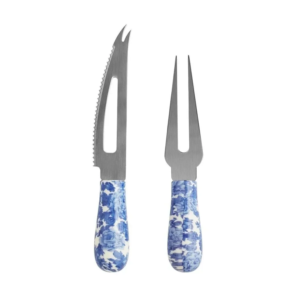 Pioneer Woman Heritage Floral Cheese Knife and Fork Set 4-pc Blue White Gift NEW
